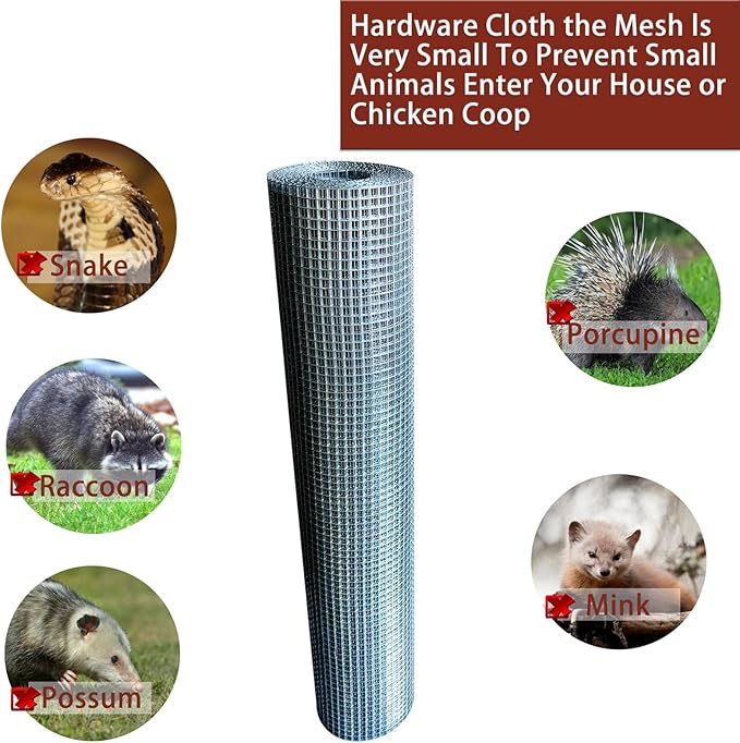 Galvanized Hardware Cloth 1/4" 23 Gauge - 24" x 35ft Welded Wire Mesh (Hot-Dip Galvanized After Welding) - Heavy Duty Chicken Wire for Garden Fencing, Vegetable Protection, Animal Cages, DIY Projects