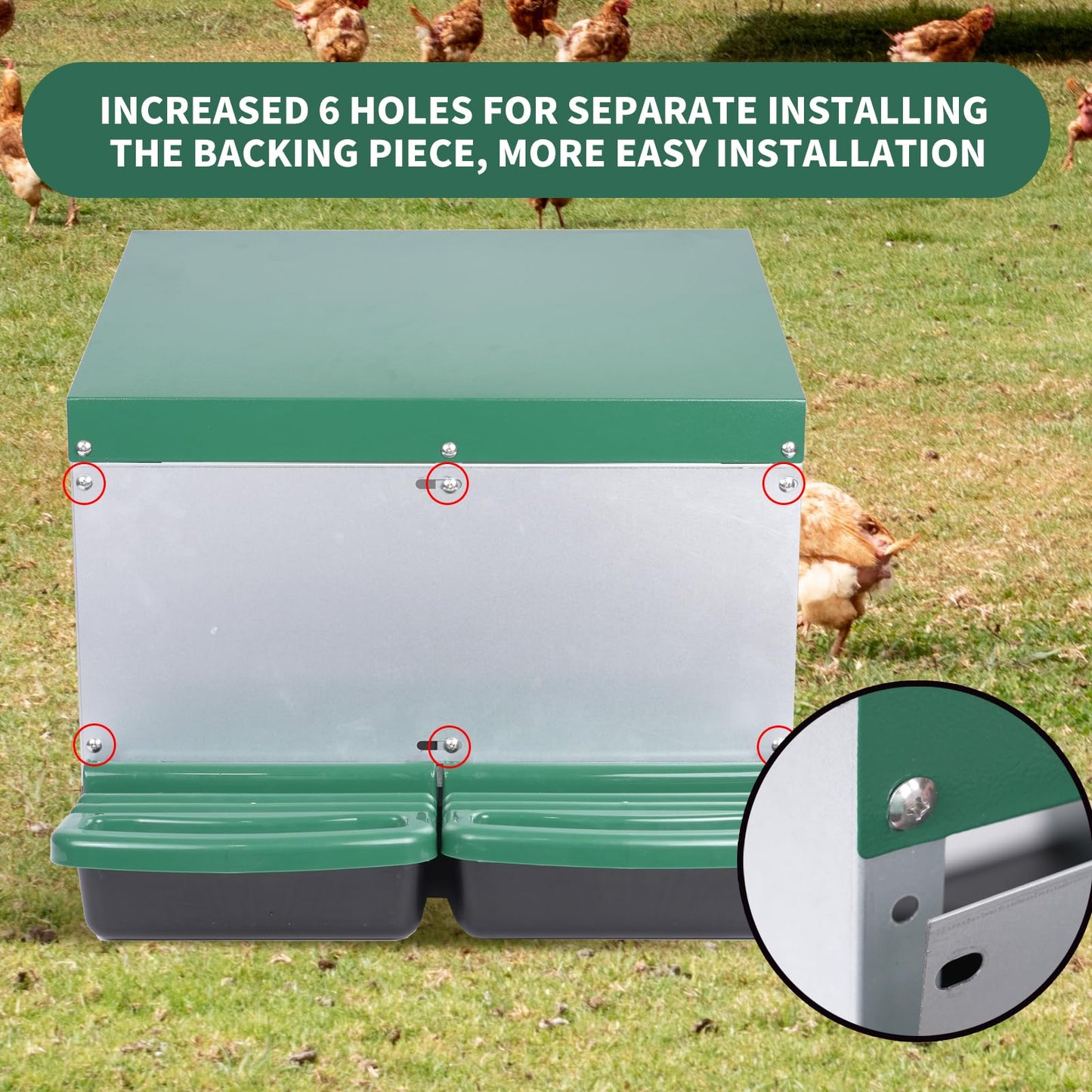 Chicken Nesting Box, 2 Holes Nesting Boxes, Heavy Duty Metal Laying Boxes, Roll Away Nesting Box Egg Collection Tray, with Roosting Pole for Chicken Coop(Green)