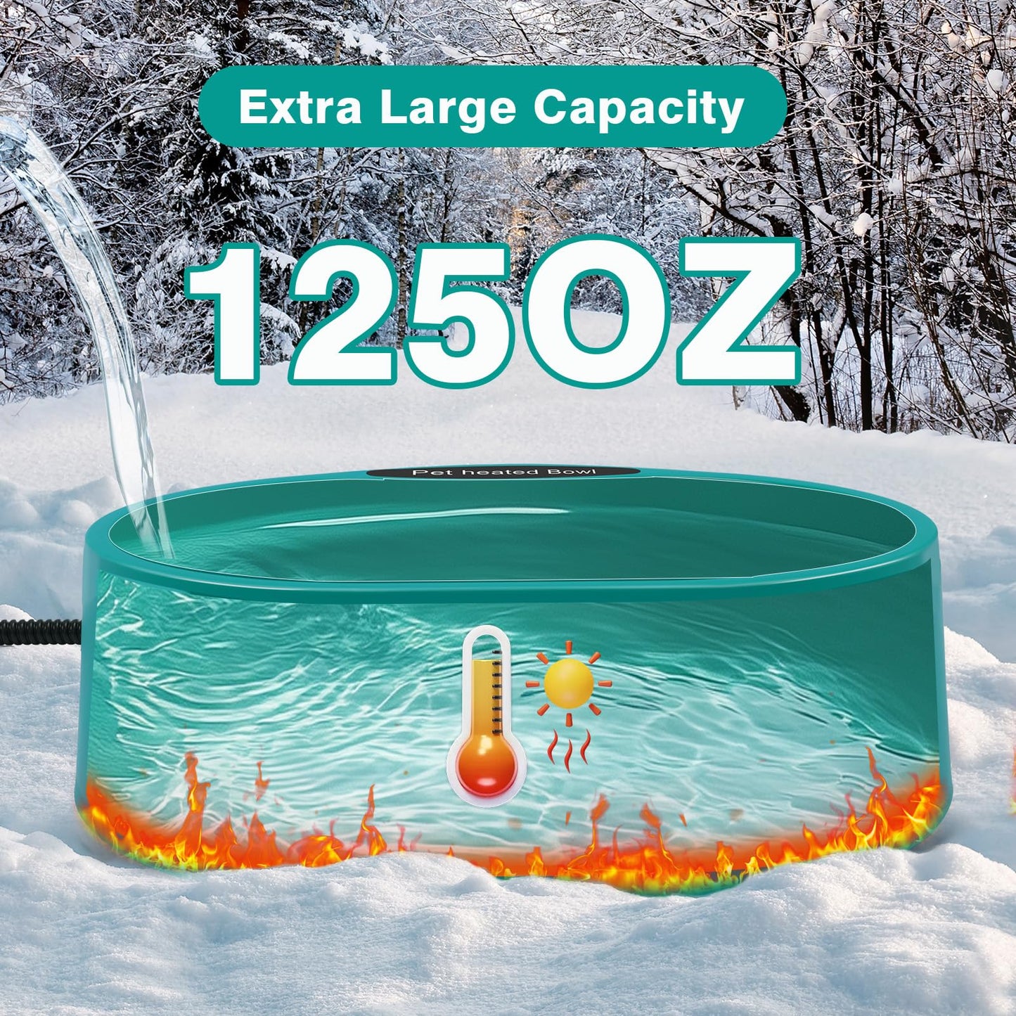 GHWMYD Heated Water Bowl for Chicken, Large Capacity 125OZ Poultry Water Heater for Hens Turkey Goose Duck Pigeon Poultry Birds Drinker in Winter, Chicken Coop Accessories No More Frozen Food Water