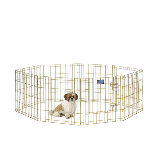 MidWest Homes for Pets Folding Metal Puppy/Dog Exercise Pen, Indoor/Outdoor Playpen with Door, 16 Sq Feet of Play Space, 24-Inches Tall, Gold Zinc