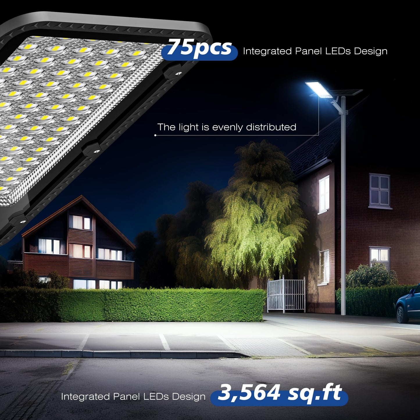 WYWNA 2 Pack 8000W +2PACK 6000W Solar Street Lights Outdoor - 6500K Solar Parking Lot Lights Commercial Dusk to Dawn, Heavy Duty Split Type LED Solar Street Light Remote Control