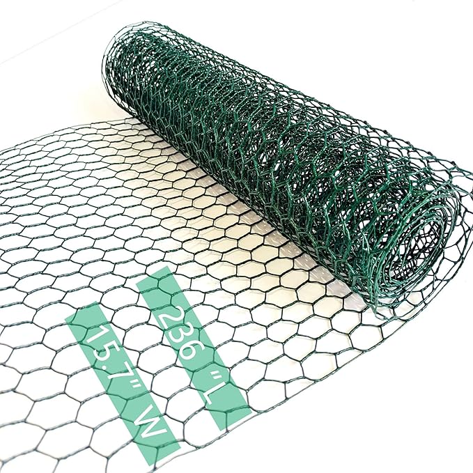 Chicken Wire for Crafts, Wire Netting Hexagonal Garden Poultry Chicken Wire Netting, Pet/Rabbit/Chicken Wire Fencing,0.8inch Hexagonal Galvanized PVC Coated Mesh Fence (Green, 15.7