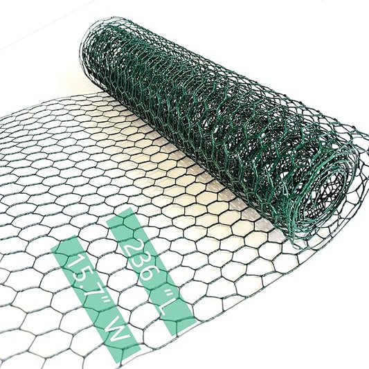 Chicken Wire for Crafts, Wire Netting Hexagonal Garden Poultry Chicken Wire Netting, Pet/Rabbit/Chicken Wire Fencing,0.8inch Hexagonal Galvanized PVC Coated Mesh Fence (Green, 15.7"x236")