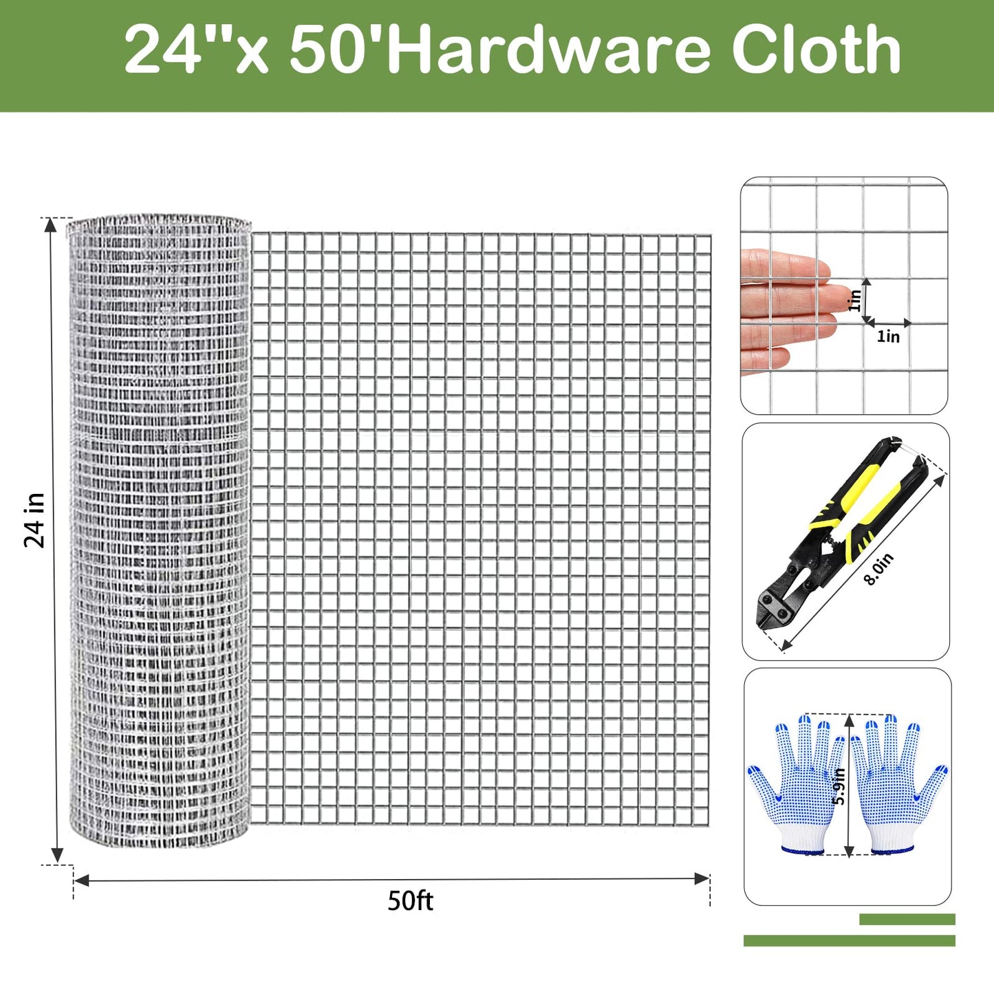 Tongmo 24" x 50' Hardware Cloth, 1inch Mesh Galvanized Chicken Wire Fence, 19 Gauge Welded Wire Roll,Garden Fence, Poultry Netting for Rabbit/Duck/Chicken Coop