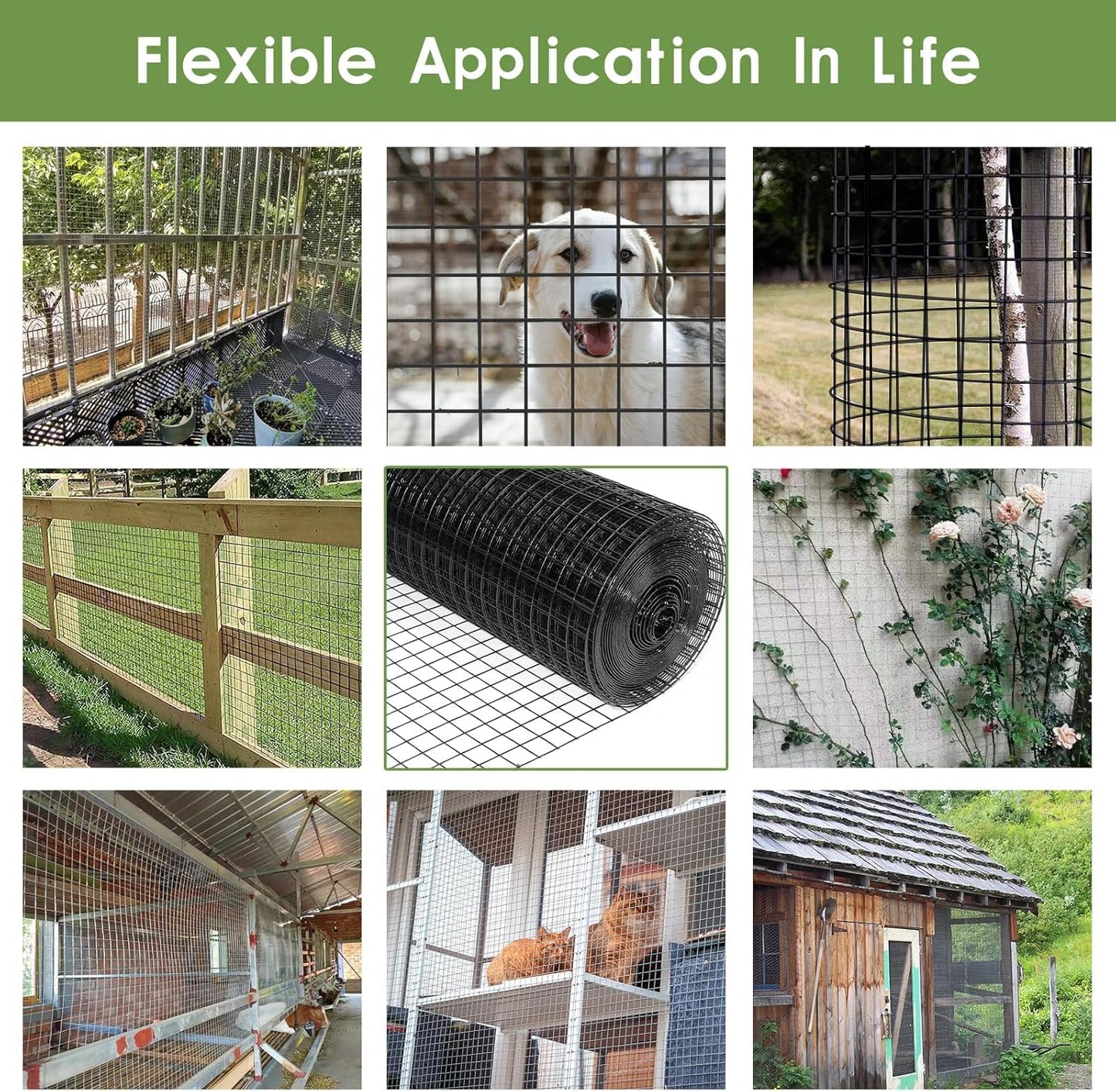 Tongmo Black Hardware Cloth, 1/2 inch 60'' x 100'Chicken Wire Fence, 19 Gauge Vinyl Coated Welded Cage Wire Mesh Roll Supports Poultry Netting Cage Garden Fence