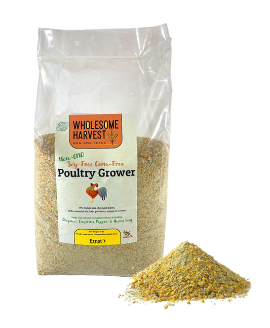 Wholesome Harvest Soy-Free Corn-Free Poultry Grower Feed – 10 lb Bulk Bag | High-Protein, All-Natural Formula for Chickens, Turkeys & Gamebirds | Non-GMO Ingredients, No Fillers or Additives