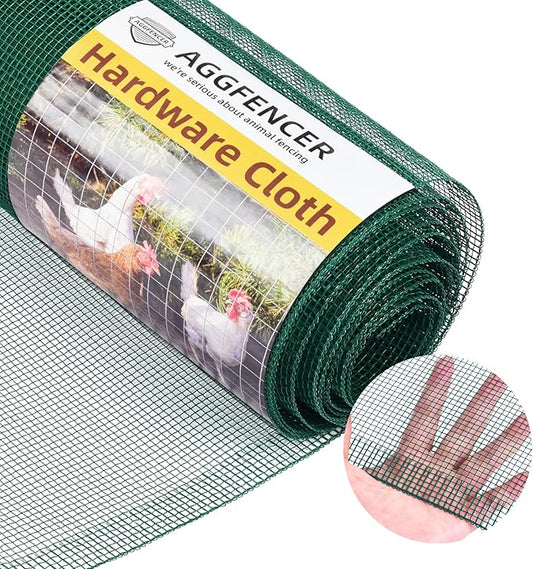 24in x 10ft Green Hardware Cloth 1/8 inch 27Ga PVC Coated Wire Mesh Vinyl Coated Galvanized Wire Mesh Screen Roll, Welded Metal Chicken Wire Fencing, for Garden Plant Fencing Bee Screen