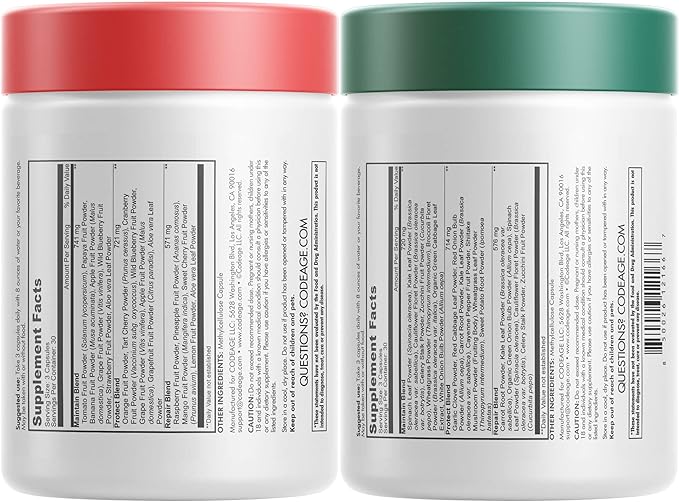 Codeage Instantfood Easy Veggies + Fast Fruits Vitamins Bundle, 30+ Daily Vegetables & Fruits Powders, Whole Food Green, Multivitamin, Fibers, Vegan Superfood Minerals Supplement - 180 Capsules