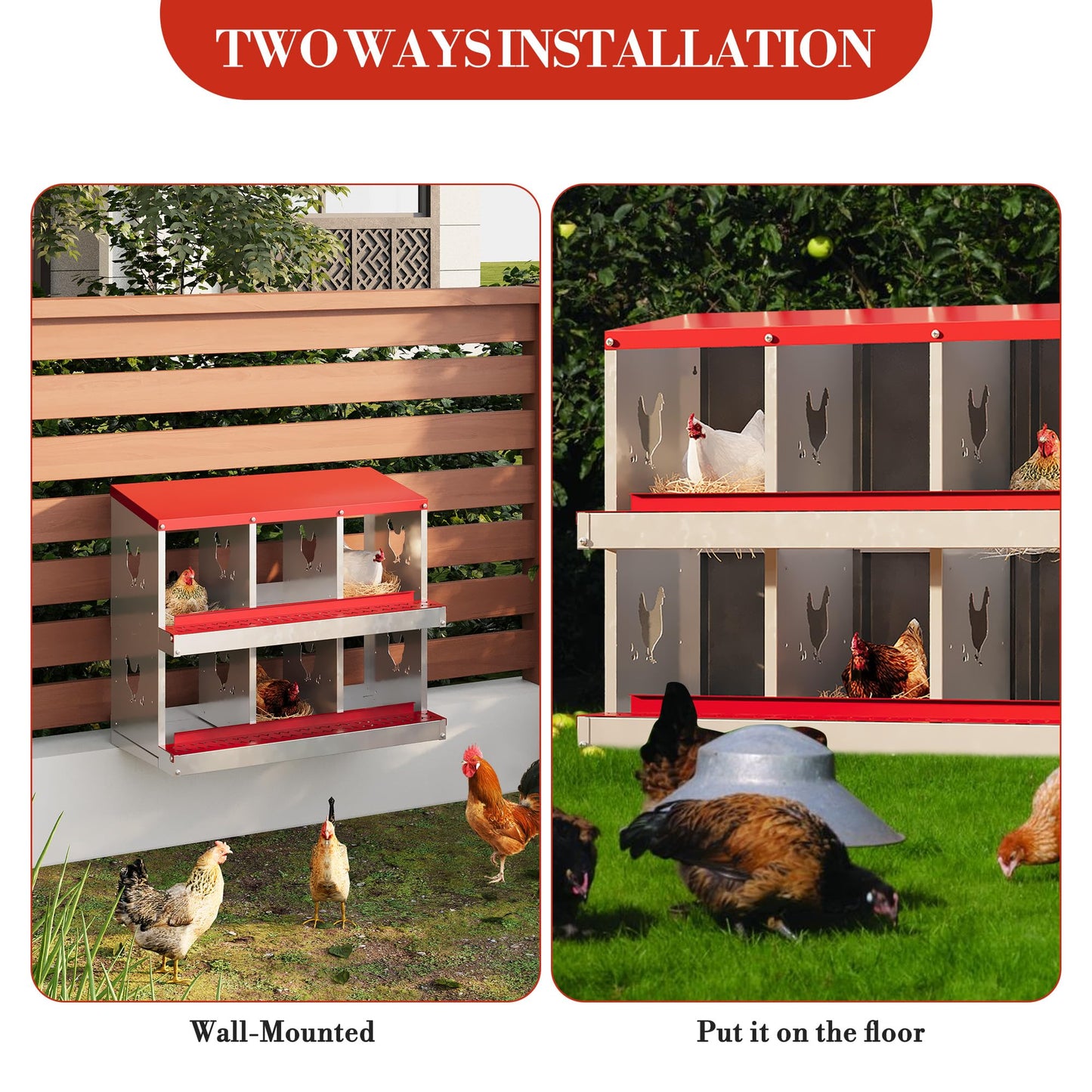 6 Hole Chicken Nesting Box with Roll Out Egg Tray, Rustproof & Ventilated Chicken Laying Boxes for Hens, Chickens, Ducks | Easy-Clean Poultry Coop Accessories