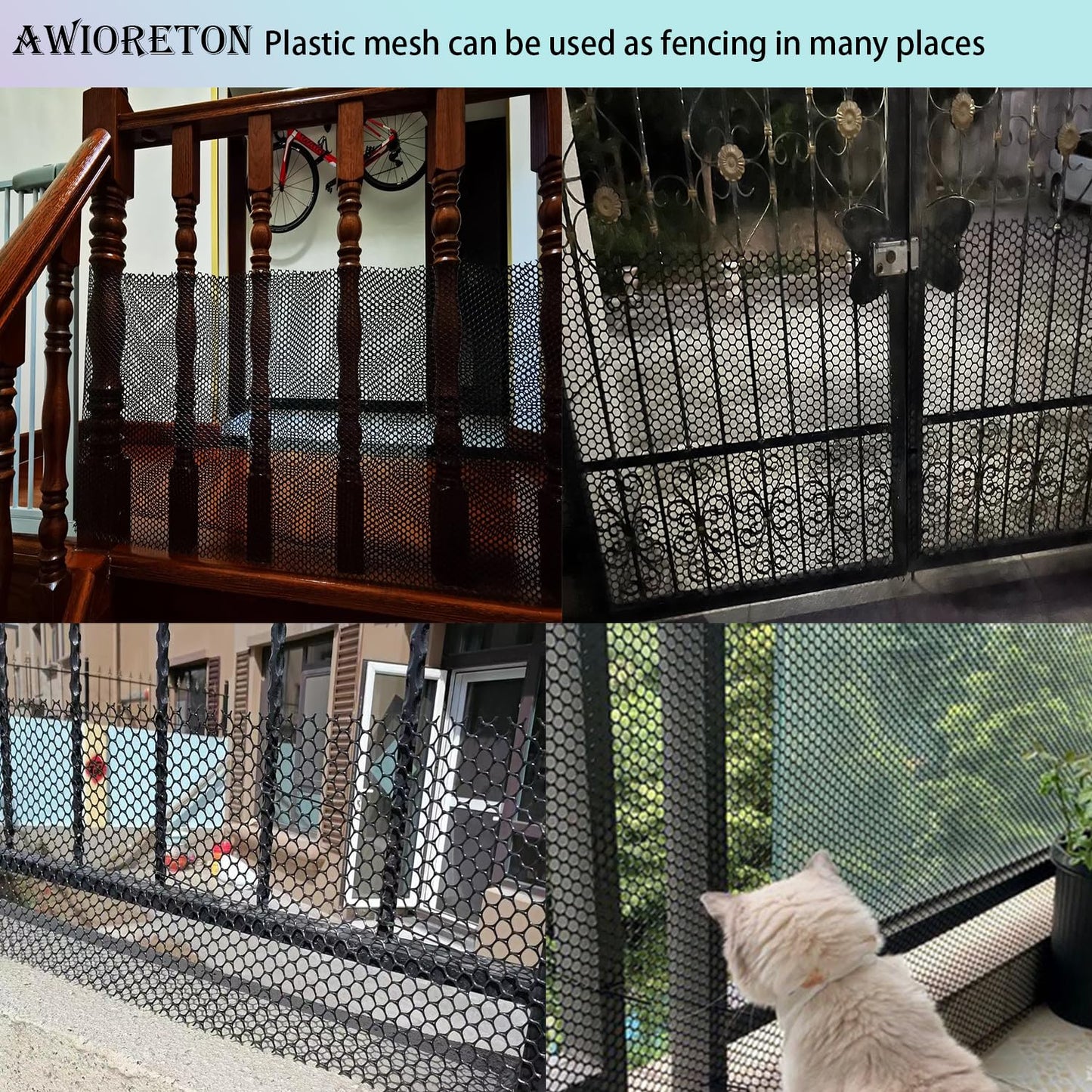 Chicken Wire Fence Mesh, Plastic Hexagonal Fencing for Gardening with Zip Ties, 15.7IN x 10FT Black Poultry Fencing,Garden Netting, Chicken Wire Frame for Crafts, Floral Netting