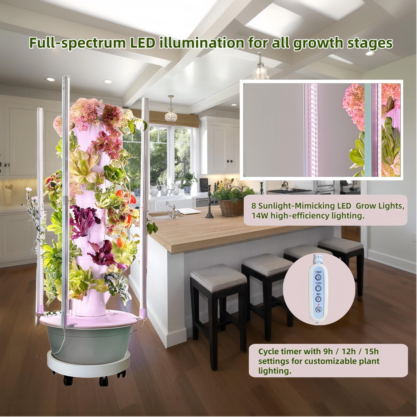 Hydroponic Growing System Kit with LED Grow Lights, Vertical Hydroponic Tower, Indoor Herb Garden, 32 Planting Pods,Lettuce Growing Garden