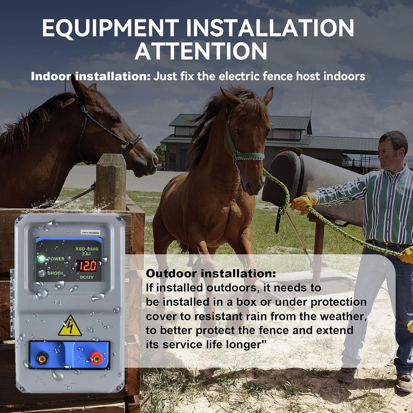 Electric Fence Charger 10km 2J High Power Pulse Electric Fencing Controller 10.5kv Portable Electric Fencer Kit For Garden Farm Poultry Livestock Goat Cattle Horse Deer Electric Netting Fencer Charger