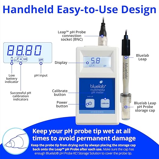Bluelab METMULTI Multimedia PH Meter – Digital Handheld Hydroponic Nutrient and Soil PH Meter for Measuring PH Levels in Nutrient Solutions and Soil
