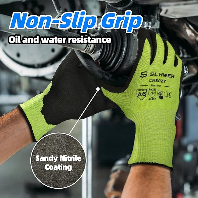Schwer 6 Pairs Cut Resistant Work Gloves ANSI A6 Cut Proof Glove CR3027, Touchscreen, Working Gloves for Men and Women Used for Woodworking, Glass Cutting, Warehouse, Construction, Car Repair, XL
