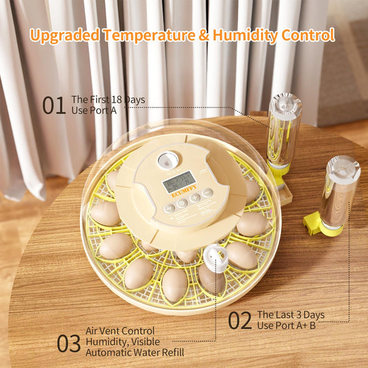 18 Egg Incubator with Automatic Egg Turning and Humidity Control, Upgrade Egg Incubators for Hatching Eggs Chicken Ducks Goose Quail Pigeon Turkey, Automatic Incubator for Home Classroom Lab Farm