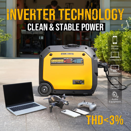 Gidrox 6000W Dual Fuel Inverter Generator, Gas & Propane Powered, RV Ready Electric Start, Super Quiet, 120V/240V with CO Sensor Portable Generator for RV, Camping or Emergency