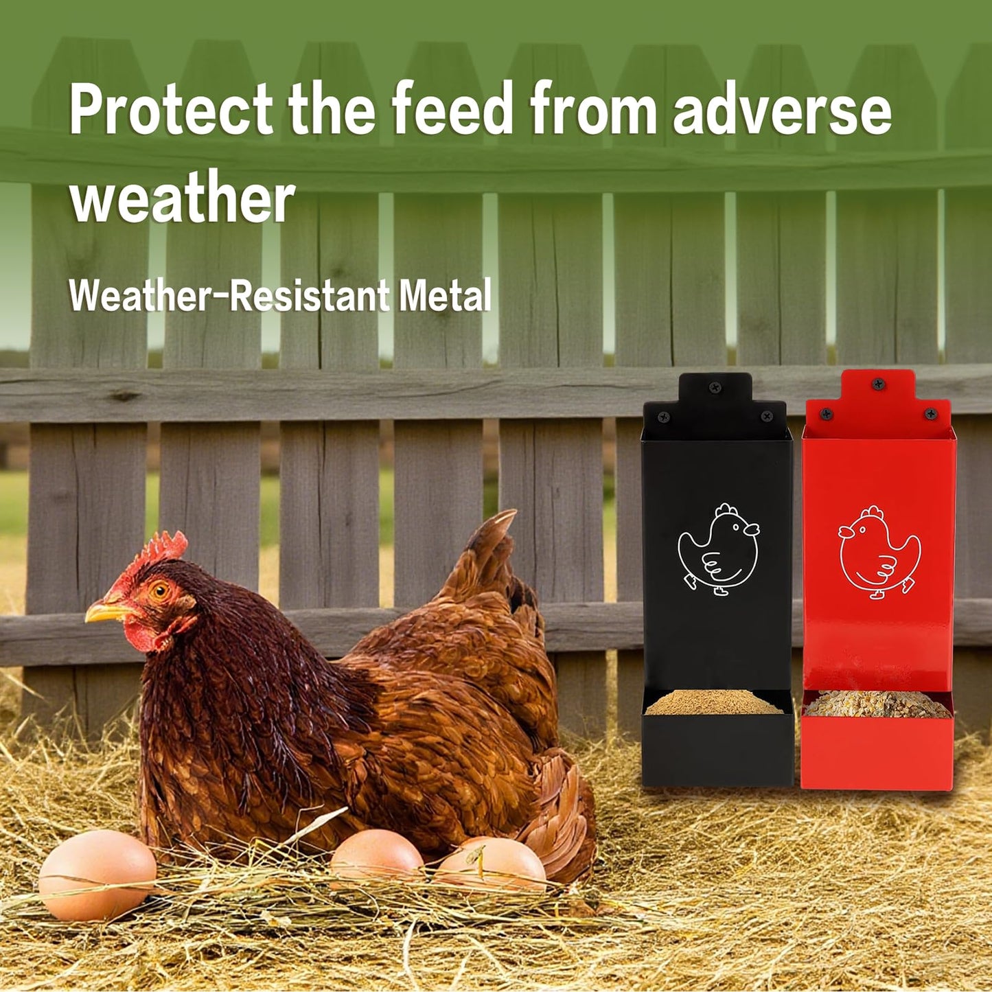 Chicken Gritr and Oyster Shell Feeder Hanging Metal Chicken Feeder for Hens or Chicks Chicken Coop Accessory Gravity-Fed Anti-Waste Design (Red and Black)