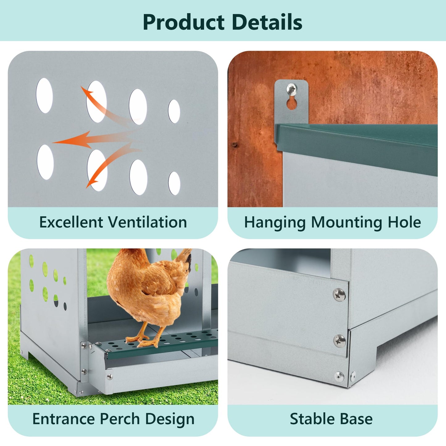 YOPTO Chicken Nesting Boxes,6 Compartment Nesting Box for Laying Eggs,Heavy Duty Metal Nest Box with Hanging Mounting Holes,Roll Away Chicken Laying Boxes for Chickens,Poultry,Hens to Collect Eggs