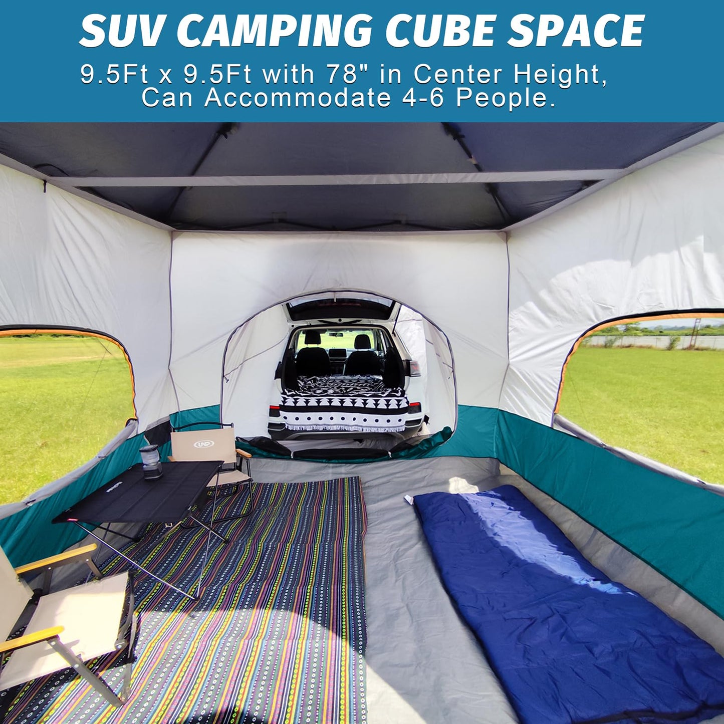 UNP Camping Cube Tent 10'x10' - Converts 10' Straight Leg Canopy into Camping Tent - Connect Jeep & SUV Tailgate - Ocean Blue (Canopy Pole/Shelter NOT Included)