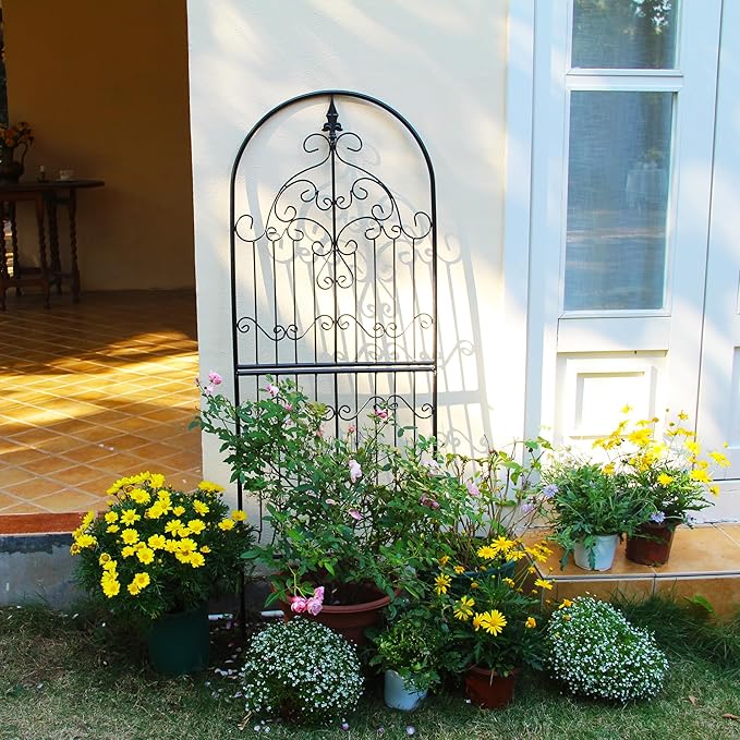 Trellis for Climbing Plants 59" H x 21.6" W Metal Unique Design Decorative Garden Structure Weather-Resistant Trellises Outdoor Decor Flowers Roses Vine Ivy Clematis