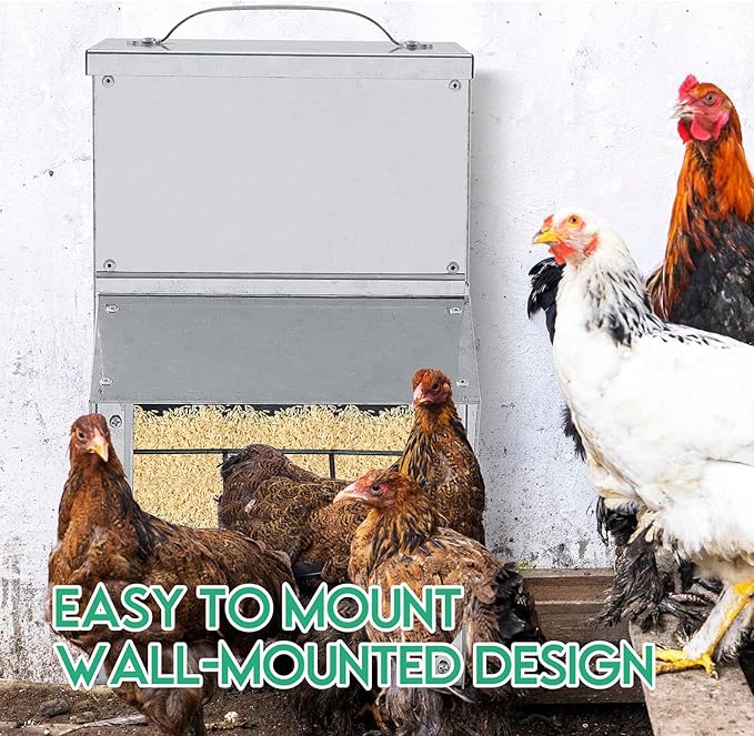 Uiifan 2 Pcs 11.5-50 Lbs Galvanized Chicken Feeder Weatherproof Poultry Food Dispenser with Lid Chicken Duck Food Dispenser Rat Proof Poultry Feeder for Cock Hen Duck(11.5 lb)