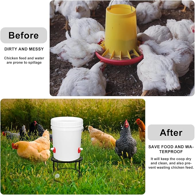 2-Pack Metal Stand for Chicken Feeder Waterer, Heavy Duty Round Iron Supports Rack for Buckets Barrels Equipped Installed with Feeder Waterer Port, for Coop Poultry Indoor Outdoor, Black
