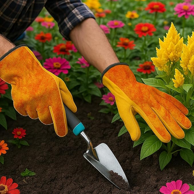 Leather Work Garden Gloves for Men & Women，Safety Work Gloves for Gardening, Welding, Construction, Farm, Ranch, etc. Thorn Proof , Planting,Heavy Duty，Roses Pruning Gardening Working Gloves, Gifts M