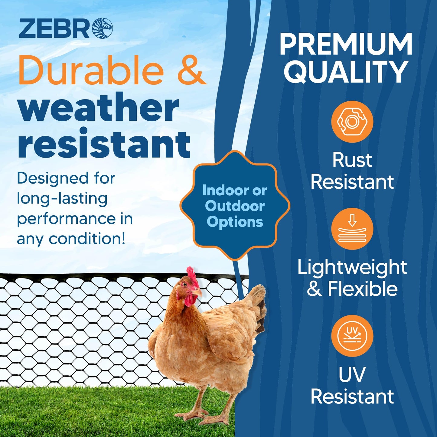 Zebro Plastic Chicken Wire Fence – Flexible Poultry Netting & Garden Fence for Large Chicken Coops, Farm Use, Pet Enclosures & Agriculture – Weatherproof & Rust-Free - 4' x 100' Black