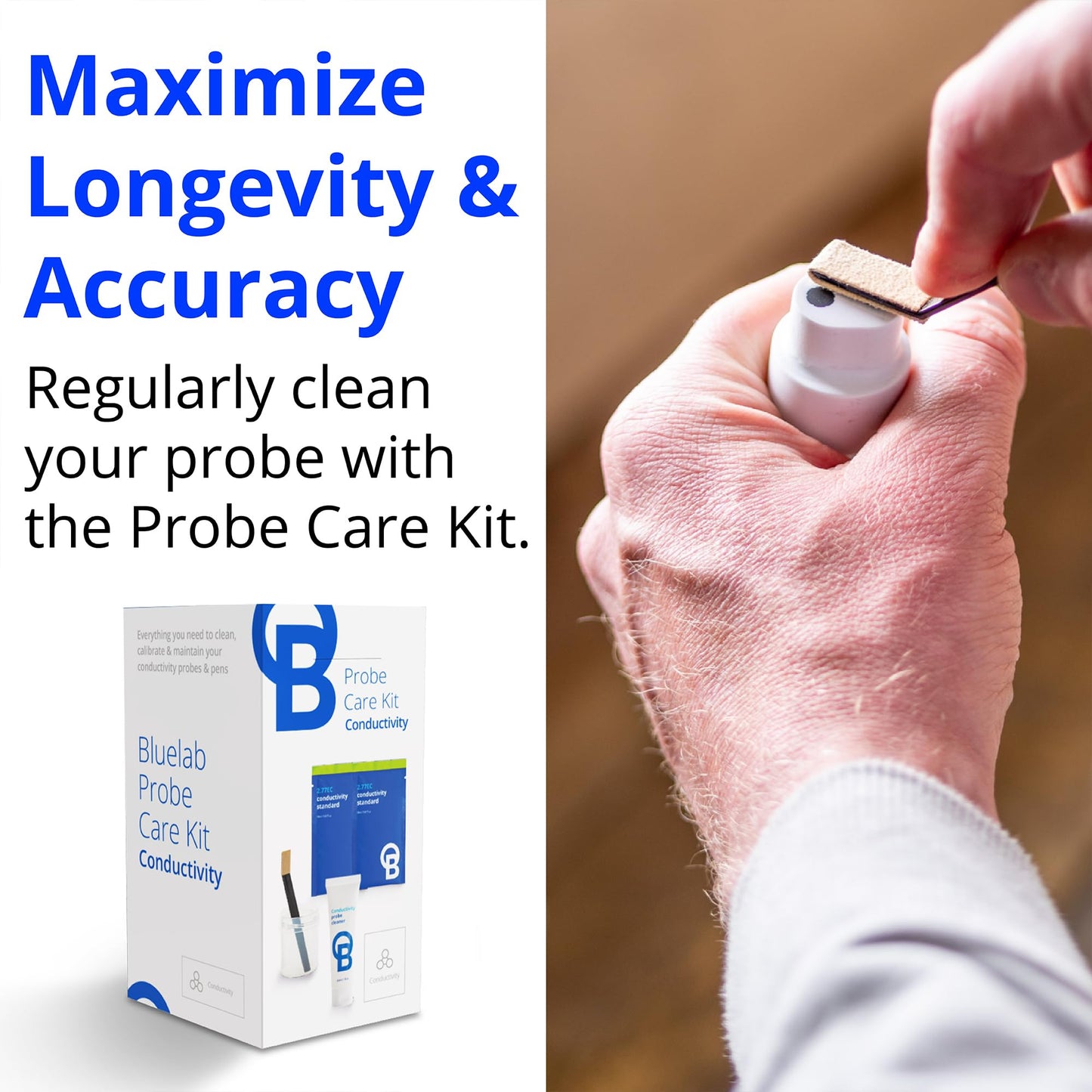Bluelab Conductivity Pen Meter and Probe Care Kit for Conductivity-Water, Temperature and Nutrient Tester (CF, EC, PPM 500/700) with EC Solution and Cleaner for Hydroponics and Indoor Growing