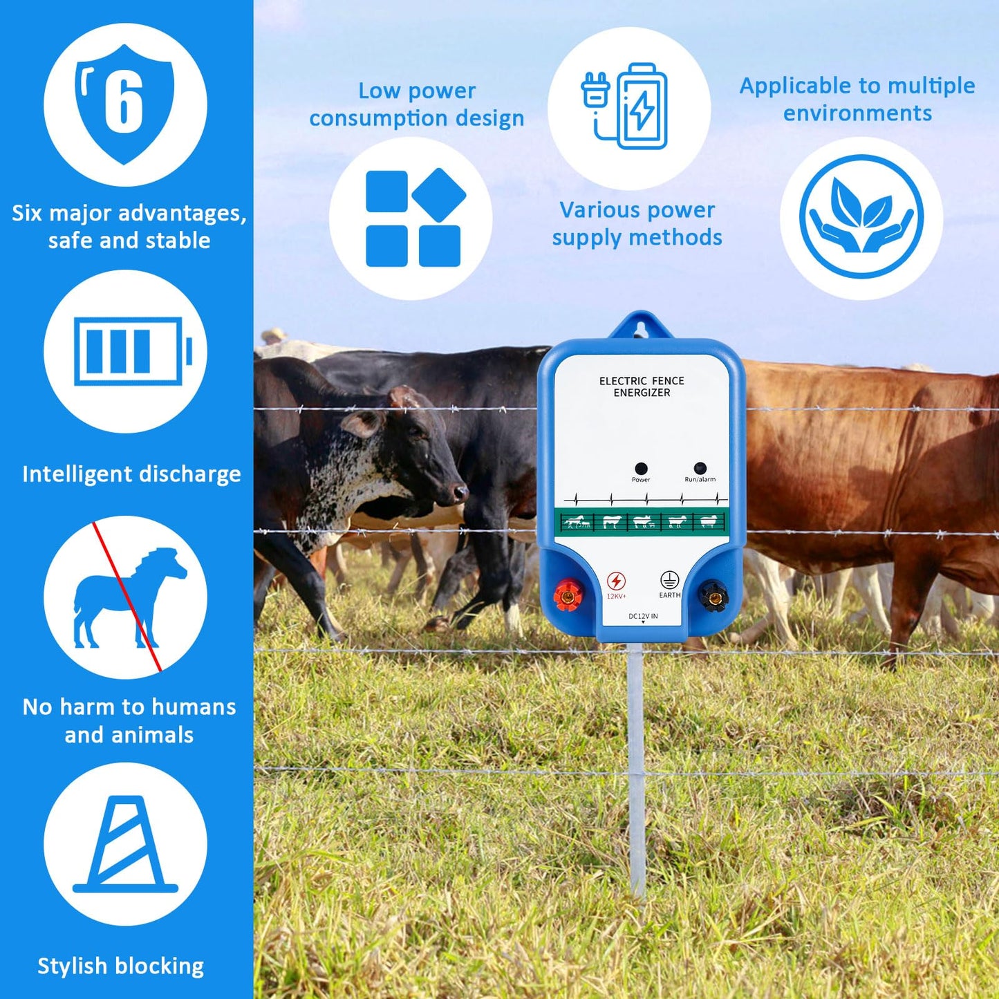 Electric Fence Charger for Livestock - 10.5 kV 2 Joules High-Power Electric Fence Energizer for Containing Pets Livestock and Preventing Wild Animals Intruding (6.29in)