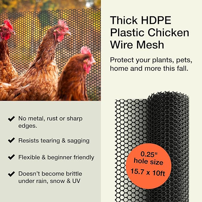 MaPorch Plastic Wire Mesh Fence - 15.7" x 10 ft 2-Pack Black - Durable Plastic Mesh & Netting for Garden Fence & Poultry Barrier - Temporary Chicken Wire Fencing for Dogs