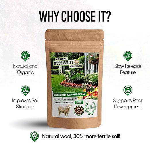Wool Pellet Organic Fertilizer (2x35 oz), Made of Sheep Wool, Water Holding, Enhances Soil Health, Ideal for Fruits, Vegetables, Flowers, Indoor and Outdoor Plants - 2 Pack