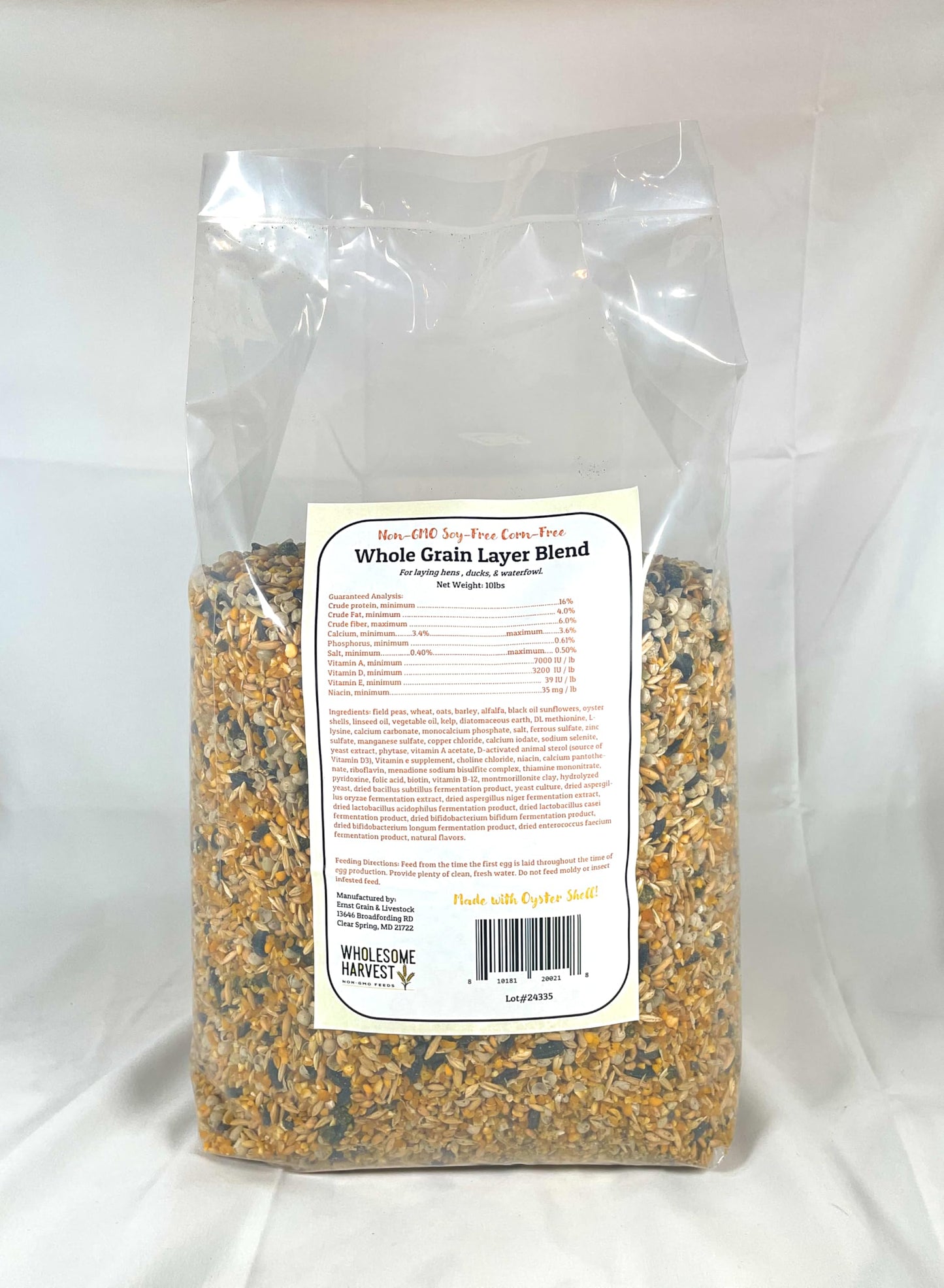 Wholesome Harvest Non-GMO Soy and Corn Free Whole Grain Layer Blend 16% - Chicken Feed for Laying Hens and Ducks - Includes Essential Oils, Herbs, Oyster Shells, Vital Minerals, and Omega 3, 10 lb