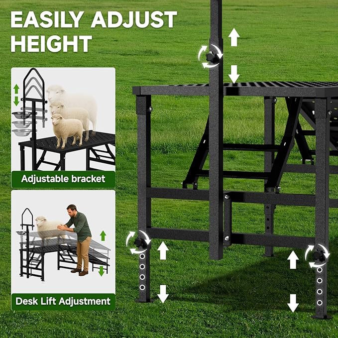 Professional Goat Milking and Trimming Stand with Ramp, Sheep and Goat Grooming Platform, Livestock Care Equipment (Black with Ramp)