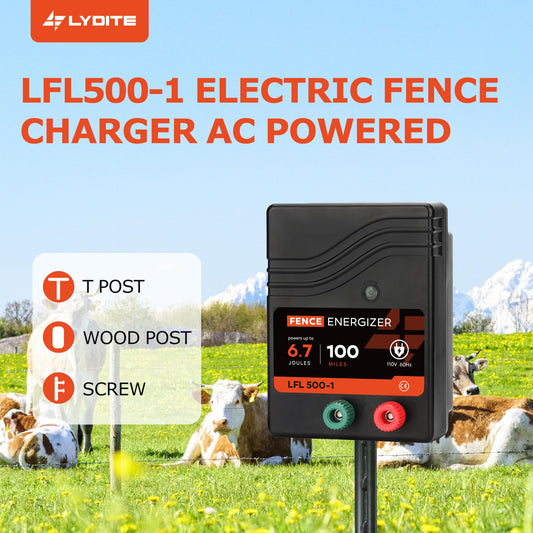 Electric Fence Charger AC Powered 100 Miles 300 Acres, 110 Volt 6.7 Joule Plug-in Electric Fence Energizer, Output Voltage Max 10.2 kV for Livestock, Preventing Predators from Intruding