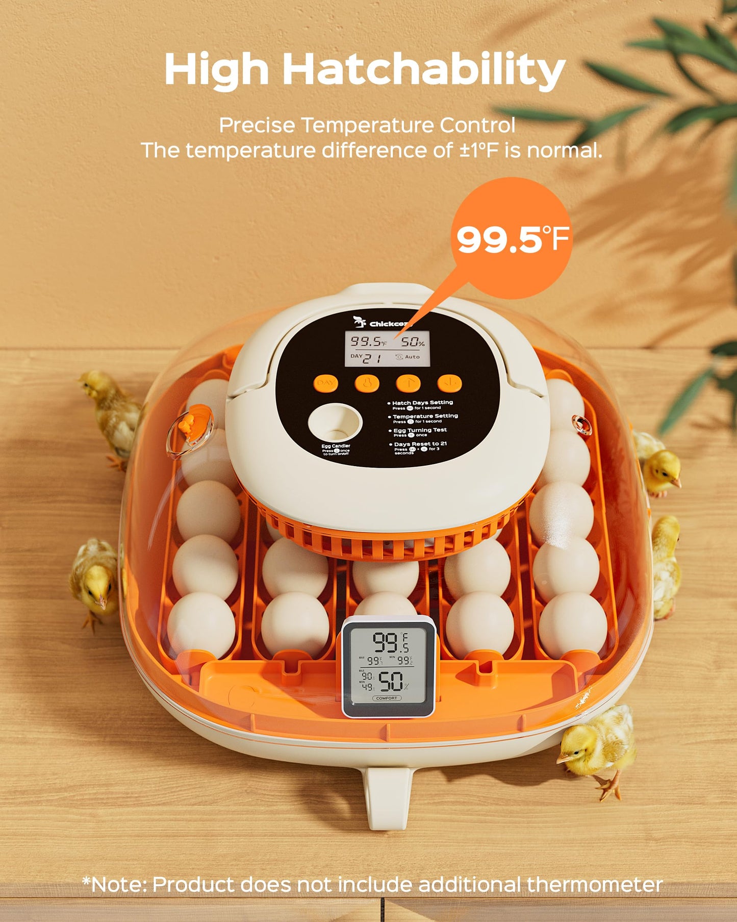 [2024 Upgrade] 25 Egg Incubator, Automatic Egg Turner with Thermometer Seat and Humidity Control, Egg Candler, 360° View with Clear Window, Incubators for Hatching Chicks (Sunlit Orange)