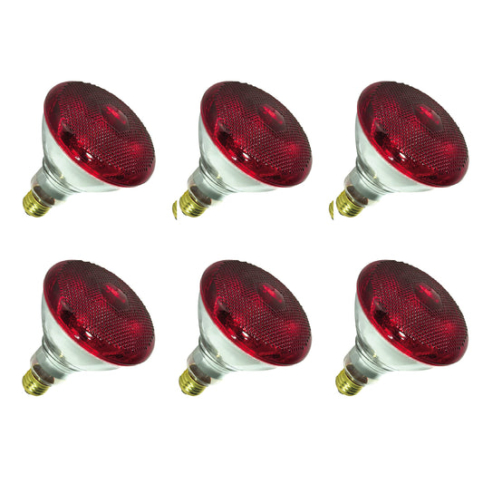 Satco S4751/06 BR38 Incandescent Infrared Reflector Incandescent Heat Lamp, Red, 175 Watts, 6 Pack