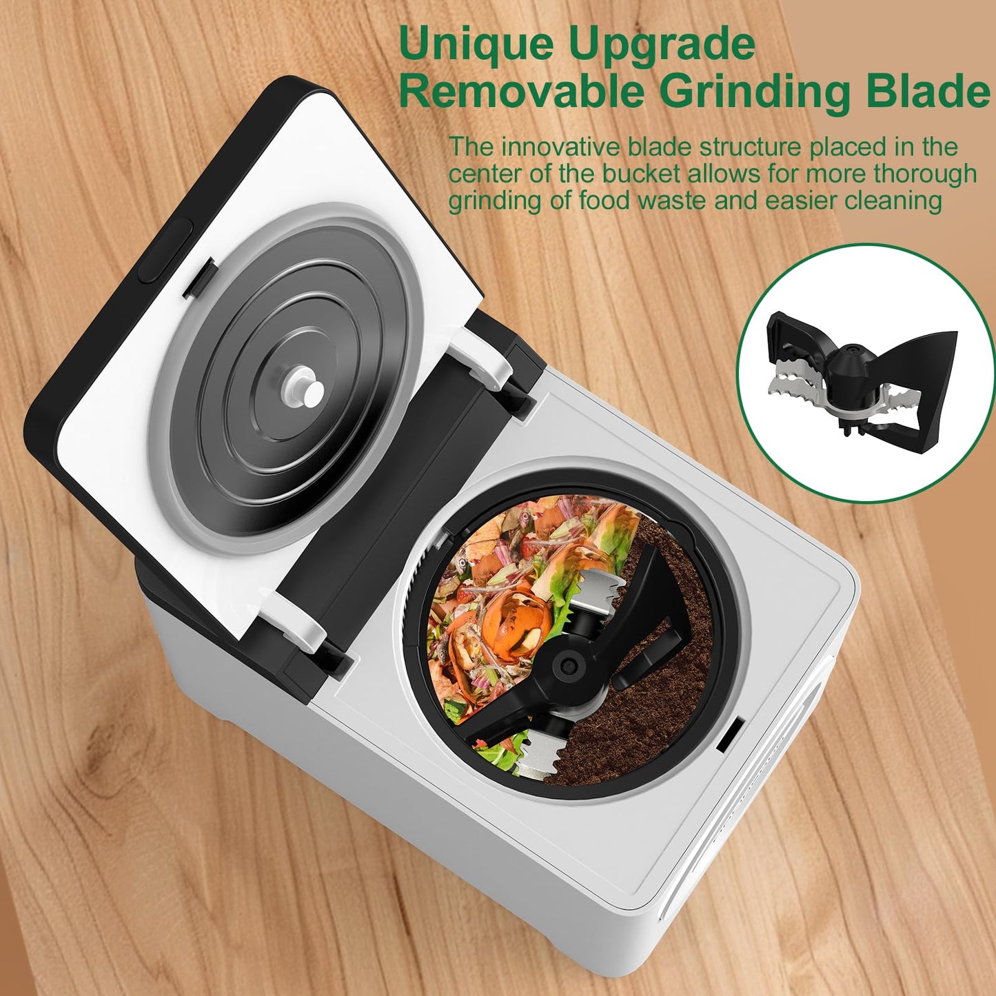 MOLINGDUN 3L Electric Composter for Kitchen, Countertop Compost bin, One Touch Smart Model Handle Kitchen Waste, with Triple Grinding Blade, Carbon Filter, Auto-Cleaning, LED Touch Screen