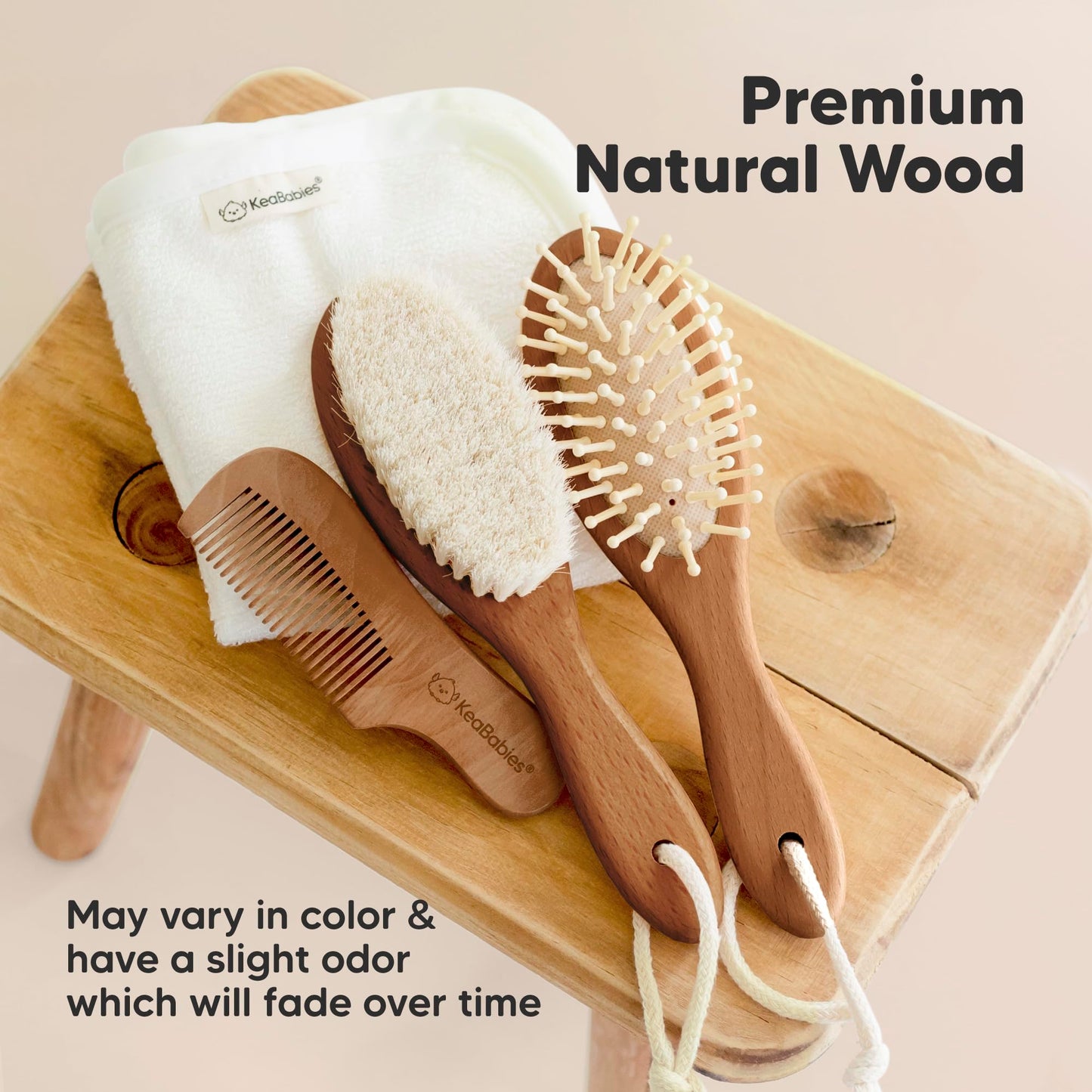 Baby Hair Brush and Comb Set for Newborn - Wooden Baby Hair Brush Set with Soft Goat Bristle, Baby Brush Set for Newborns,Baby Brush and Comb Set Girl, Boy,Toddler Cradle Cap Brush (Oval, Dark Walnut)