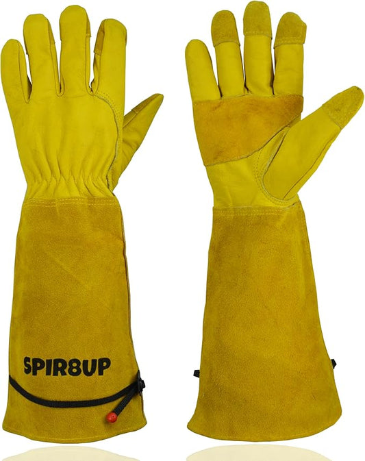 Cowhide Rose Pruning Gloves, Thorn Proof Long Gardening Gloves for Women & Men, Durable Gauntlet for Cactus Handling