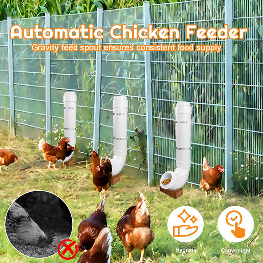 BOUTICOL Automatic Chicken Feeder with 2 Covers Duty PVC Pipe No Waste Chicken Coop Feeder 6.6 Pounds Large Chicken Feeder Hanging Chicken Feeder