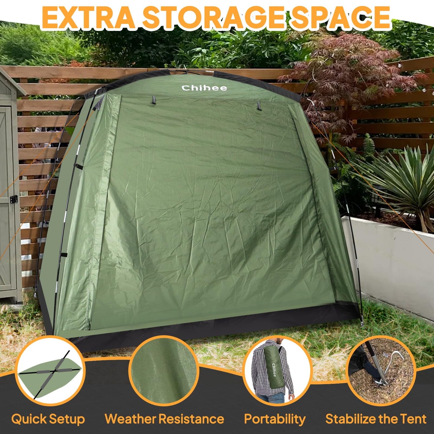 Chihee Bike Covers Shelter Bicycle Storage Sheds Travel Bike Tent Portable Waterproof Bicycle Cover for 2-3 Bikes 2 Doors Outdoor Storage for Motorcycle Garden Tools Lawn Mower All Seasons Easy Setup