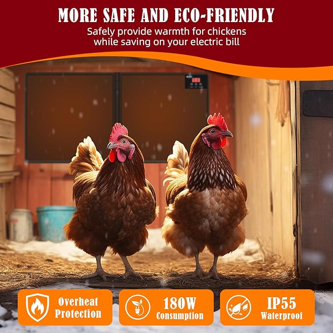 Chicken Coop Heater Inside Coop with Remote Control, 180W Foldable Radiant Heaters, 30''x12'' Large Heating Panel Warmer for Cozy Winter with Adjustable Timer and Temp, Safer Than Brooder Heat Lamp