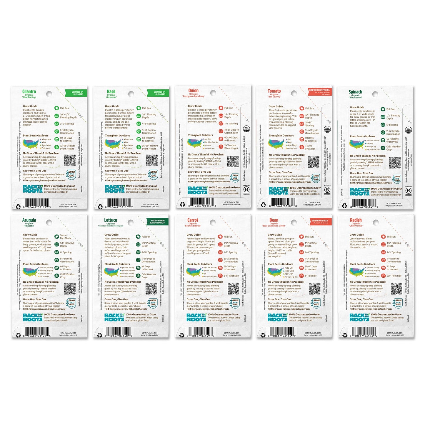 Back to the Roots 100% Organic, Non-GMO Seeds | Variety 30-Pack | Top Herb, Fruit, and Veggies | Guaranteed to Grow