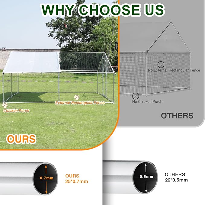 Large Chicken Run Metal Chicken Coop, Outdoor Dog Kennel with Roof Waterproof Anti-UV Cover Secure Lock for Outside Backyard Farm(13.1' L x 9.8' W x 6.56' H)