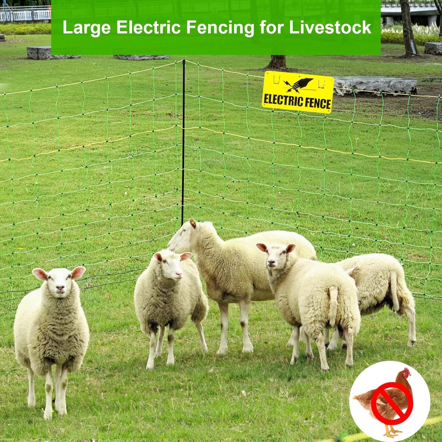 LMRSTOO Electric Fence Netting,Livestock Neting,49.6" x 164' Portable Electric Net Fence for Goats,Sheep, Lambs,Hogs in Backyards,Farms,Ranches,Homesteads and Gardens,(14 Posts, 2 Spikes,Green)
