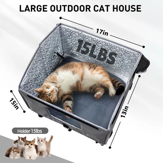 Tailtastic Heated Outdoor Cat House,Weather-Resistant Insulated Cat Shelter with Elevated Stand,Winter-Ready for Stray Cats, No Assembly Needed,17"x15"x13" (Grey)