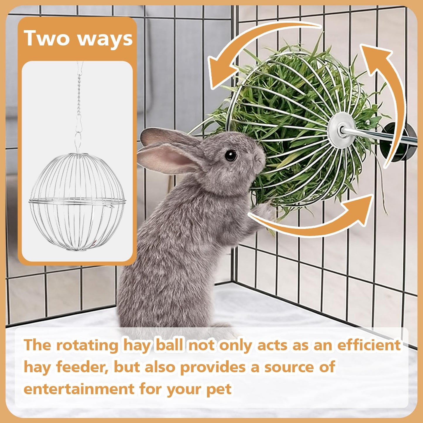 Otoolling 2 Pack Rabbit Hay Ball Feeder Stainless Steel Hanging Hay Holder Dispenser Small Animal Grass Feeder Rack Ball Toy for Bunny Hamster Guinea Pig Chinchilla Gerbils Cage Accessories Supplies
