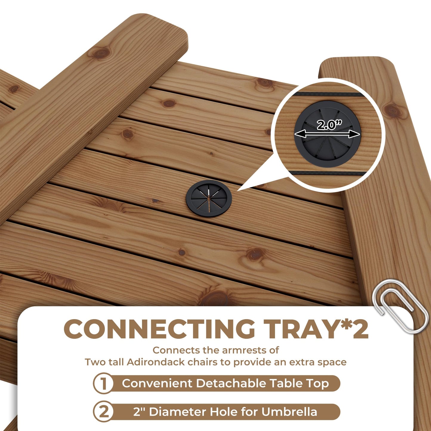 GarveeLife Outdoor Bar Height Adirondack Chairs with Connecting Tray, Balcony Chairs Adirondack for Deck, Backyard, Outdoor Tall Adirondack Chairs, Patio High Set of 4, Natural Wood
