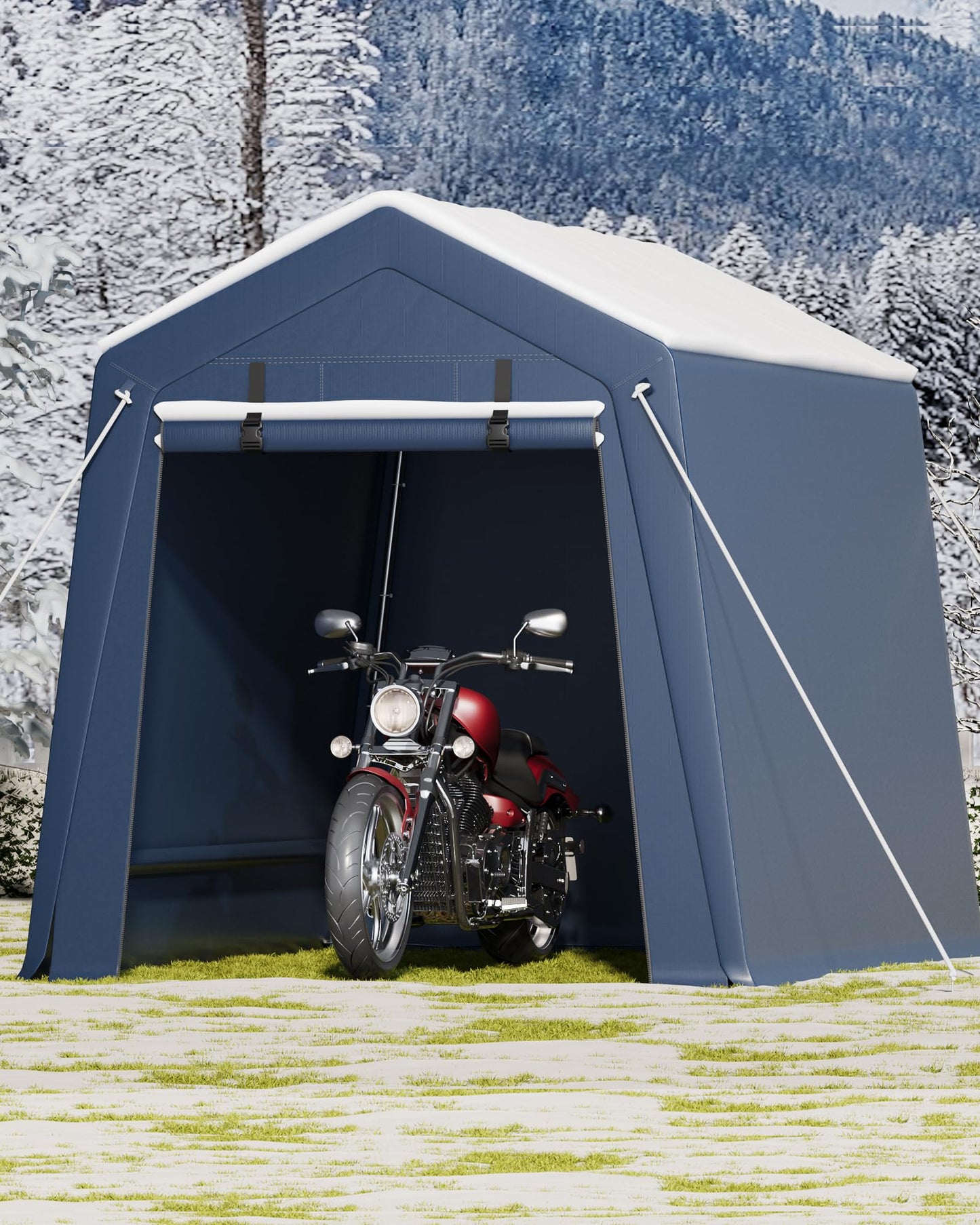 6x8 FT Outdoor Storage Shed, Portable Carport with Roll-up Ventilated Zipper Door and Windows, Heavy Duty Waterproof Tarp, Storage Sheds for Motorcycle, Bike, Firewood, Garden Tools